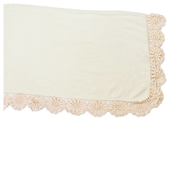 Table Runner Beige Dresser Scarf Crocheted Edge Pinwheel Cutout 63x19 Vintage - Picture 3 of 11
